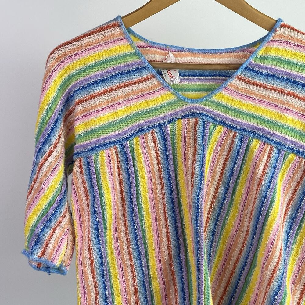 Vtg 60s Rainbow Key of Gee Terry Top Soft Sweater Pullover size S/M Boho Hippie